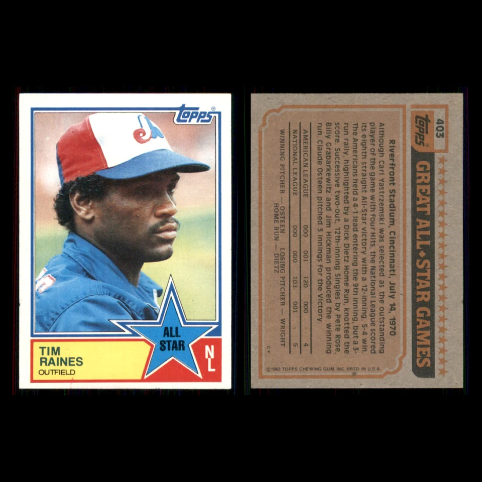 Lote de 12 tarjetas de béisbol de Tim Raines 1983 Topps Montreal Expos conjunto colección MLB CASI NUEVO Foto 3 de 4