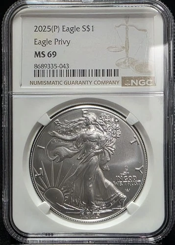2025 P American Silver Eagle NGC MS69 ASE Eagle Privy Graded Coin Slab (043)