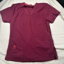 Carhartt Scrubs Top Women Size Small Maroon Force V-Neck