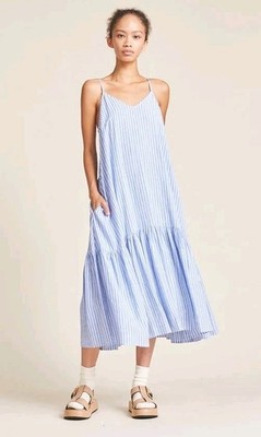 Trovata Ari Midi Dress Regatta Stripe Birds Of Paradis Medium Linen Blue  White | eBay