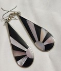 VINTAGE SILVER MEXICAN MOTHER OF PEARL EARRINGS HOOK TOP — photo 2