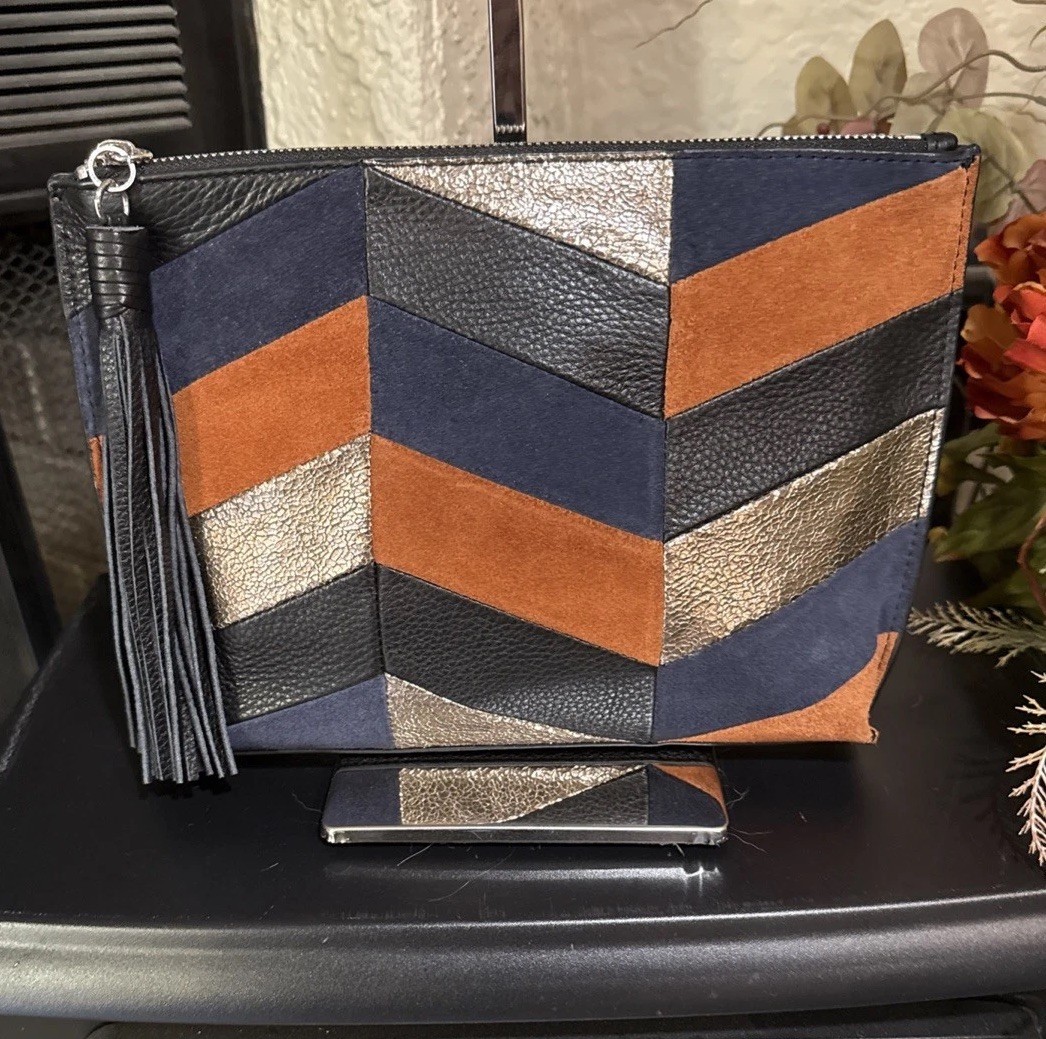 Sam Edelman Chevron Patchwork Suede & Leather Clu… - image 1