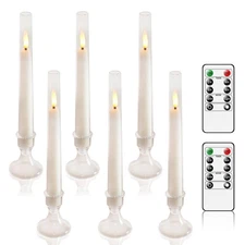 Flameless Taper Candles with Remote Timer Base Battery Operated White 6 Pack