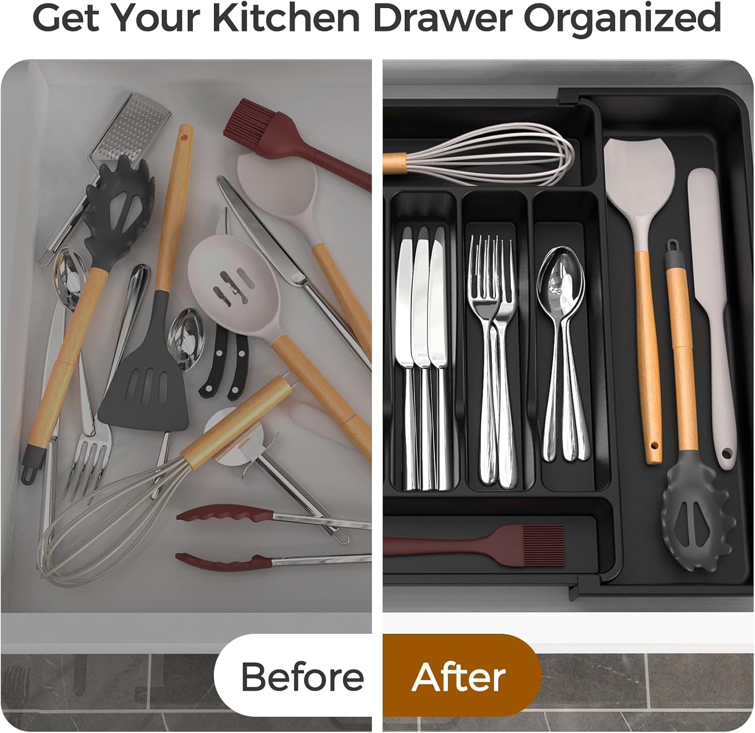 Extra Large Expandable Silverware Organizer, Bpa-Free Food-Safe Cutlery Flatware