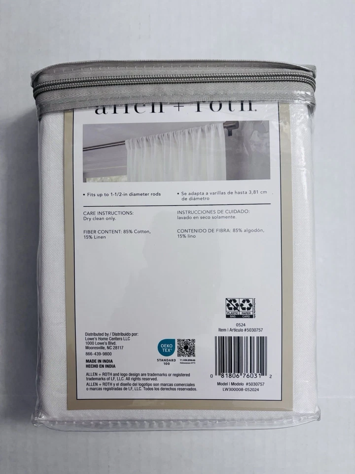 ALLEN + ROTH96-en Marfil Barra Transparente Bolsillo Panel Cortina Único Foto 2 de 4