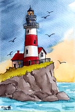 Il Faro, inchiostro acquerello originale "10 x 15 cm"