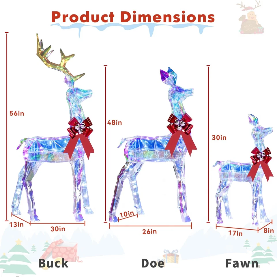 Juego familiar de ciervos de Navidad iluminados grandes de 3 piezas 5 pies reno Navidad Foto 3 de 4