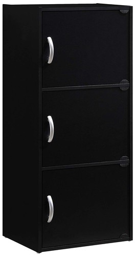 HODEDAH IMPORT 3 Shelf Bookcase Cabinet Black