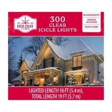 HOLIDAY TIME 300 CT CLEAR Icicle Christmas Holiday Lights White Wire 18 FT - NEW