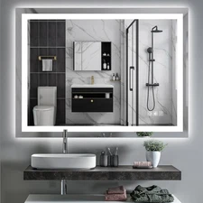 48" W x 36" H Frameless Bathroom Vanity Mirror Crystal LED Backlit Mirror Makeup