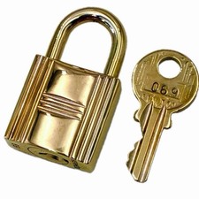 HERMES Cadena Padlock Charm 24K Gold Plated Key No. 69 Bag Charm Pre-owned