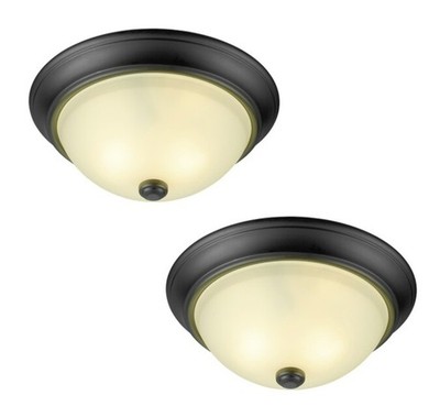 Project Source 5742511, 13-in Pair Round Flashmount Lights Black w Frosted Glass