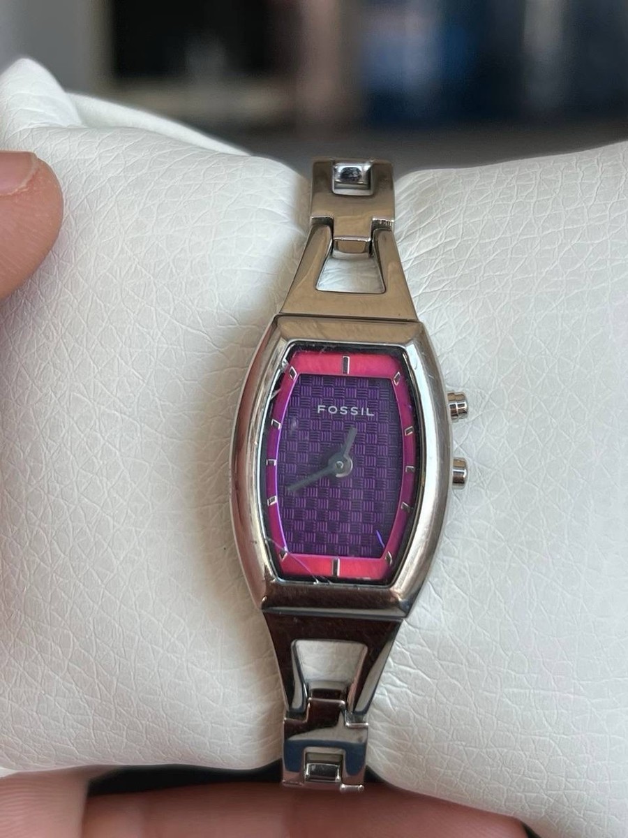 Vintage Fossil Big Tic Women's Wrist Watch Violet Purple 3D Square