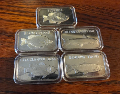 5 Silvertowne Game Fish Proof Silver Art Bar Collector Proof set ( RARE )
