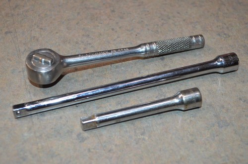 Vintage Blackhawk 3pc 1/4" Drive Knurled Handle Ratchet & Extensions, GW9945