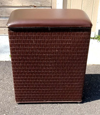 Vintage Wicker Laundry Hamper Mid Century Modern Retro Brown