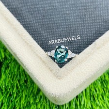Oval Cut Teal Sapphire Ring 925 Sterling Silver Gift For Her Engagement Ring.