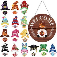 31 Pcs Diamond Art Gnome Welcome Seasonal Sign DIY Kit, Brown