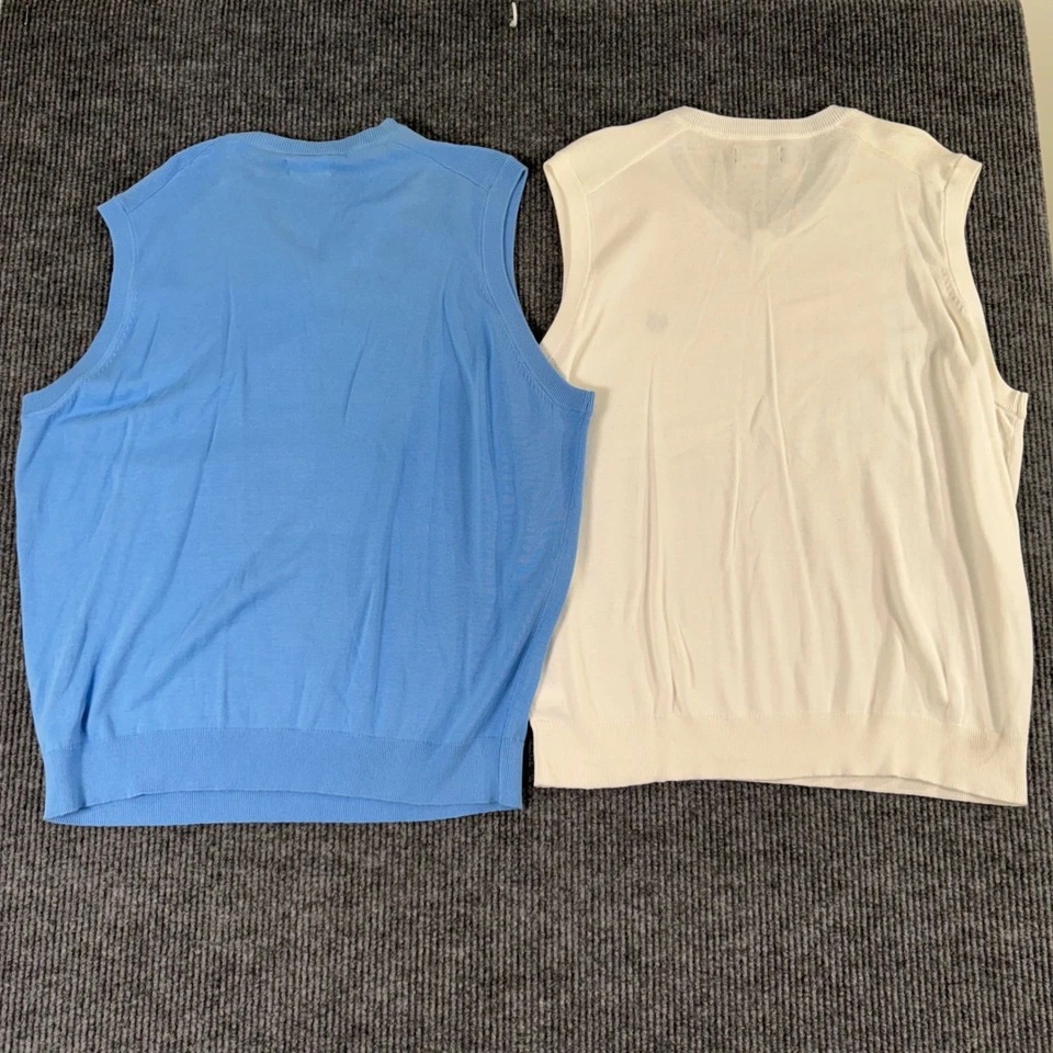 Chaps Suéter Chaleco Lote 2 XXL Azul Blanco Cuello en V Tejido Pullover Preppy Clásico Foto 3 de 4