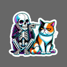 Cat sticker vinyl decal skeleton with cat funny edgy cartoon spooky artwork