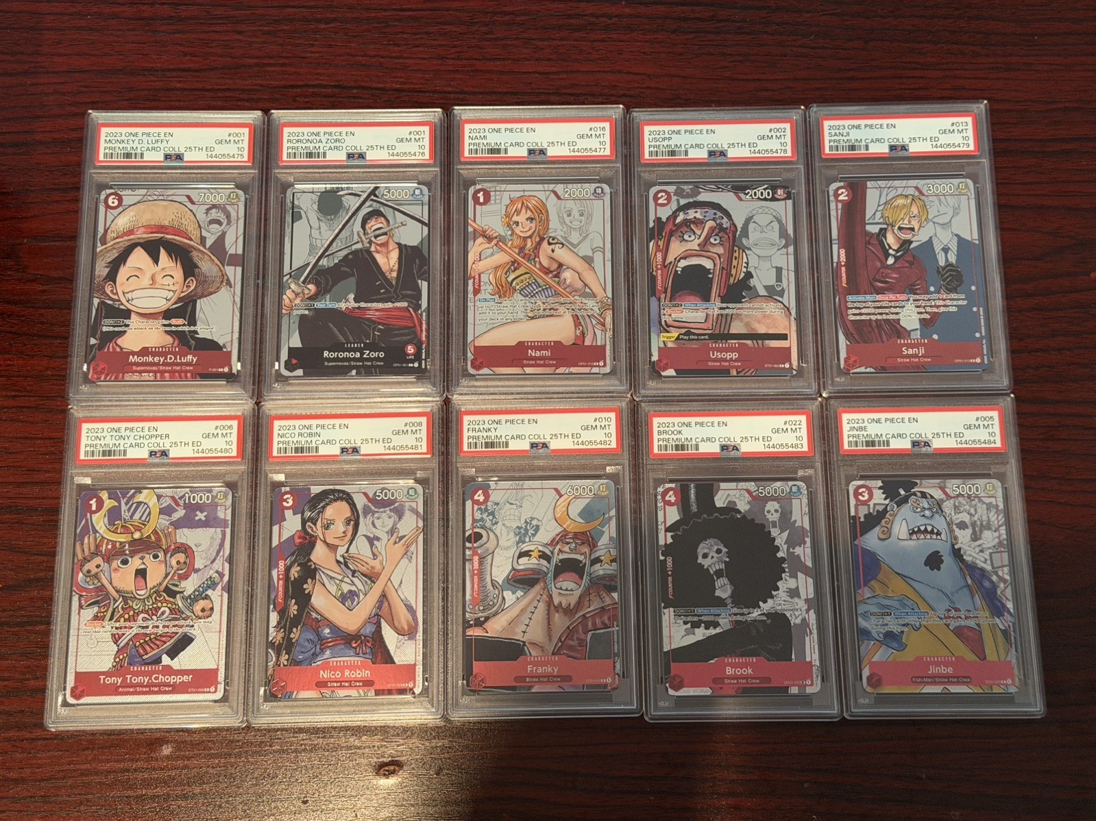 One Piece TCG  25th Anniversary PSA 10 Set English Sequential Luffy Zoro Nami