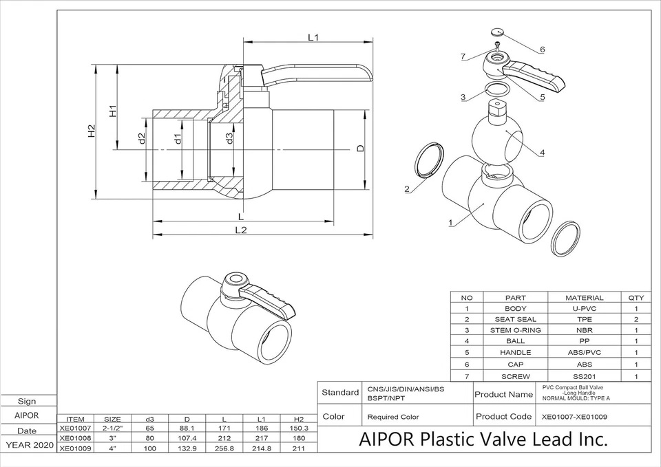 3" PVC Ball Valve 1-Pack, Easy Rotate Handle, 150 PSI - Image 4 of 4