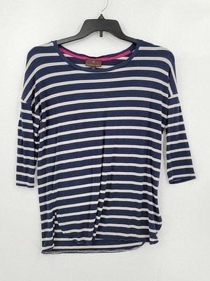 Fenn Wright Manson Womens T-Shirt 3/4 Sleeve Size Small Navy White Striped