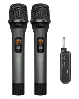 Wireless Microphone UHF Cordless Dual Handheld Mic Set w/Rechargeable Receiver