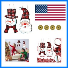 2 Pieces Christmas Wooden Door Signs Snowman Xmas Tree Hanging Decorations Sn...