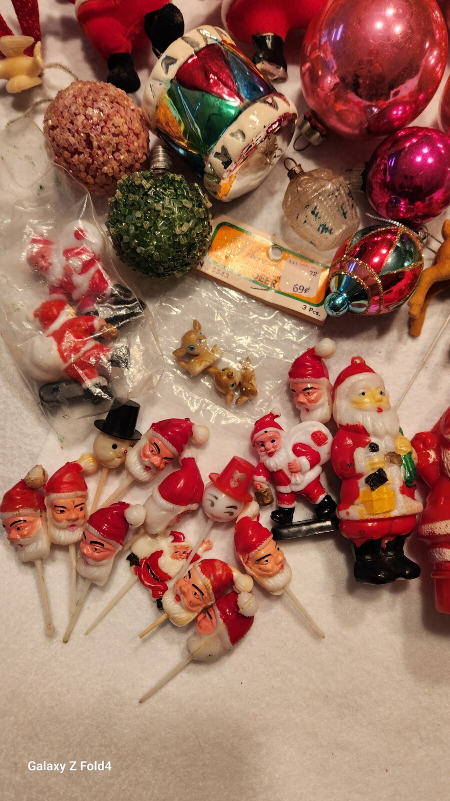 Large Lot Vintage Christmas Items Shiny Brite Flocked Deer Santa More