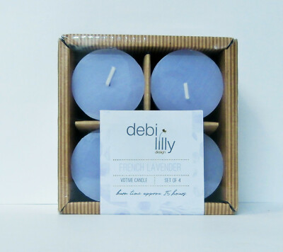 debi lilly FRENCH LAVENDER Votive Candle Set of 4 / 1 Box New Fresh Unopened