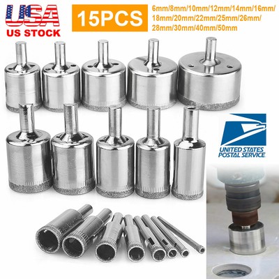 Diamond Hole Saw Drill Bit Set Glass Ceramic Tile Saw Cutting Tool 15pcs 6-50mm Diamond Hole Saw Drill Bit Set Glass Ceramic Tile Saw Cutting Tool 15pcs 6-50mm