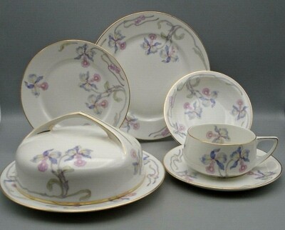 Vintage Bohemia Czecho-Slowakia Salad Bread Plates Cups Saucers Bowls Butter Lid