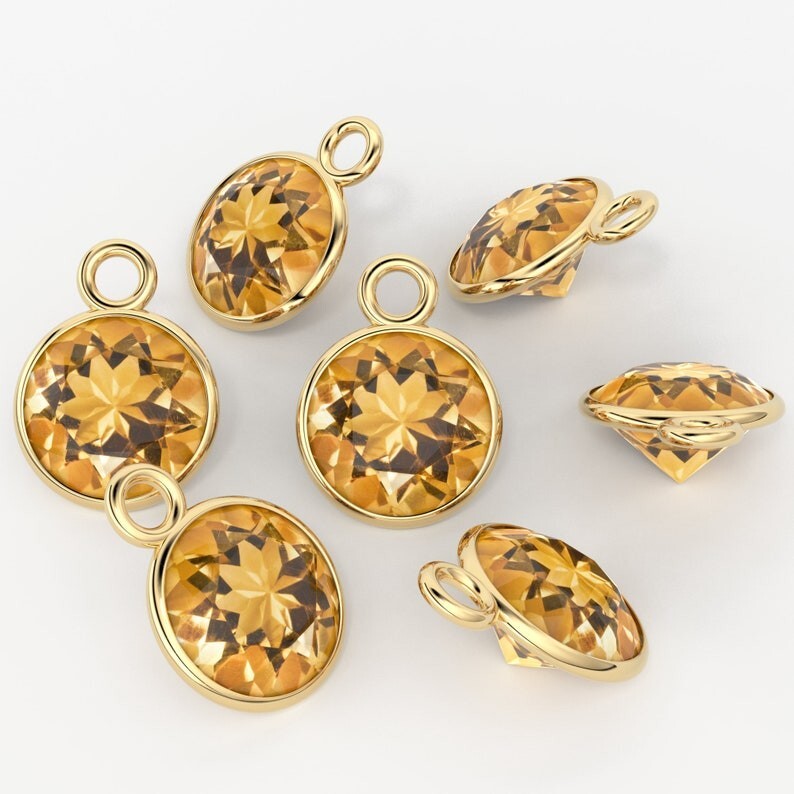 14k Solid Yellow Gold Natural Yellow Citrine Charm November Birthstone Pendant