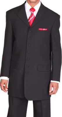 Men's Long Coat Jacket, 7- Button Zoot Suit Come with Pants, Black