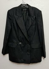 Linda Allard Ellen Tracy Medium Wool Gray Pinstripe Double Breasted Blazer