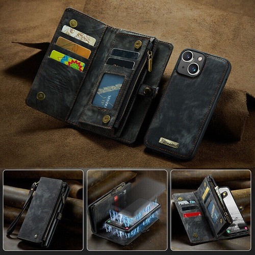 Magnetic Removable Leather Wallet Case For iPhone 16e 15 14 13 12 11 Pro Max 8 7 - Picture 16 of 76