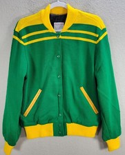 Vtg Womens 1970s Wool Cheerleading Knit Jacket Letterman Snap Buttons Lined Sz M