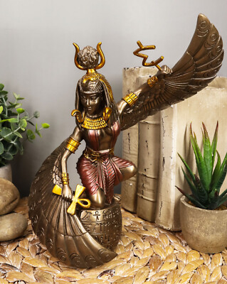 Ebros Egyptian Goddess Isis Ra Holding Ankh Figurine 9''H Statue Collectible