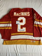 AL MACINNIS SINGED CALGARY FLAMES CCM JERSEY BECKETT BAS COA T40321