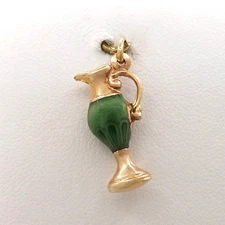 Solid 18k Gold Greek Vase Jug Pitcher Urn Charm Pendant Green Enamel 750 Italy
