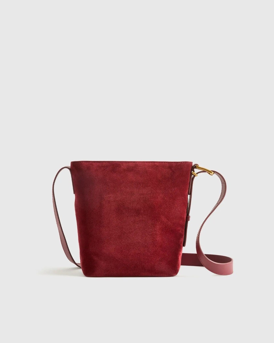 人気のUSED　BAG Quince Italian Suede Bucket Crossbody Bag Merlot Red 9.5x10x4.75