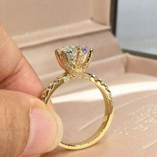 14k Yellow Gold Plated 2 CTW Round Certified Moissanite Wedding Engagement Ring