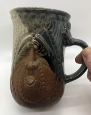 Vintage Pottery Craft Stoneware Face Mug Coffee Cup Bearded Goatee Smile