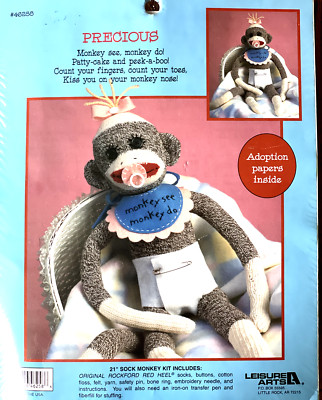 PRECIOUS  21'' Sock Monkey Kit - New, with Adoption Papers Leisure Arts #46258