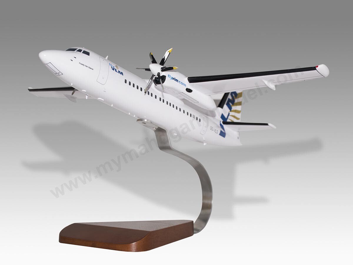 Fokker 50 VLM Desk Wood Airplane New Model Small Scale 1/100