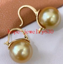 Huge AAAA 16mm gold south sea Round shell Pearl Earrings nice EARRINGS 14k gold