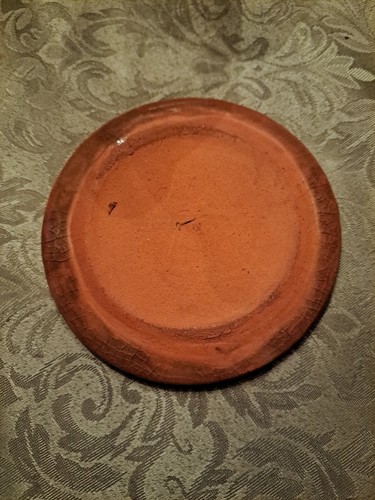 Vintage Indian Tribal Paint Butterfly Nature Enamel Glaze Red Clay Pottery 4.25" - Picture 2 of 4