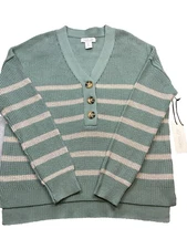 Rachel Zoe Sweater Womens Size Small Green Striped Casual Beach Coastal