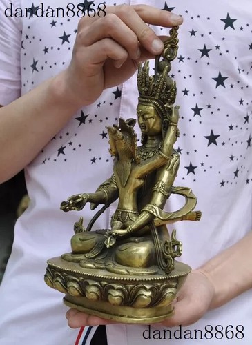 12 Zoll alte tibetische Bronze vergoldete Vajra Mandkesvara Yab-Yum Happy Buddha Hevajra Statue - Bild 8 von 12